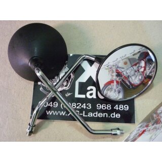 Spiegel links, rund, Kunststoff schwarz, wie original, mit 13mm Stange