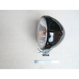 Scheinwerfer 7 Zoll mit Metallgehäuse in schwarz glänzend, klares Glas H4 Prismenreflektor (185mm)